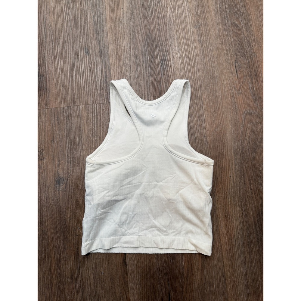 Lululemon Ebb to Street Racerback Crop Tank Top White Ribbed Size 4 LW1CLUS